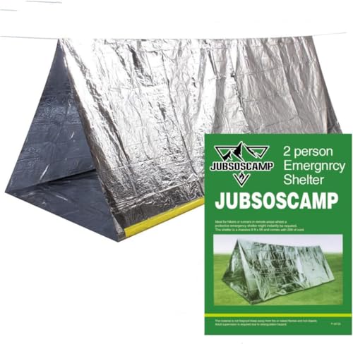 JUBSOSCAMP 1 x Notfallzelt, Polyesterfolie, Sturmschutz, Überlebensschutz für 2 Personen, Auto, Camping, Wandern und Outdoor-Überlebens-Kits (150 x 250 cm) (Silber) von JUBSOSCAMP