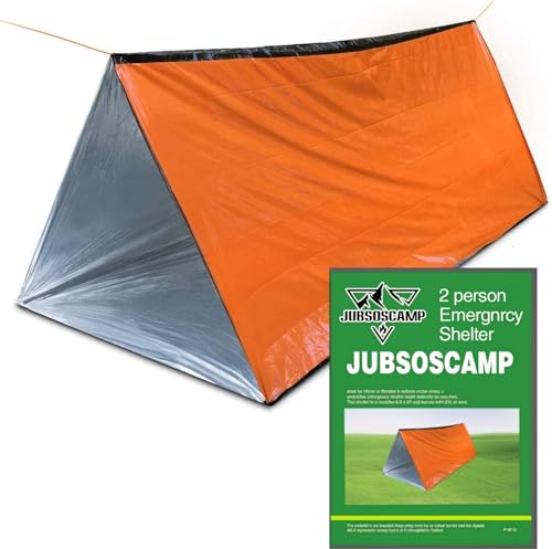 JUBSOSCAMP 1 x Notfallzelt, Polyesterfolie, Sturmschutz, Überlebensschutz mit Pfeife, Kordelzug-Tasche für 2 Personen, Auto, Camping, Wandern und Erste Hilfe (Orange) von JUBSOSCAMP