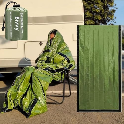 JUBSOSCAMP Notfallschlafsack, Polyesterfolie Biwy Sack Survival Bag mit Kordelzug Dag und Pfeife für Erdbeben, Hurrikan, Wandern, Camping (1 grüner Einzelschlafsack) von JUBSOSCAMP