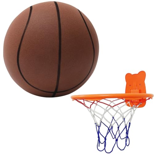 JUCHRZEY 18/24 cm Basketball mit Basketballkorb, leiser Trainingsball für den Innenbereich, weicher hochdichter Schaumstoffball, leicht, leicht zu greifen, leiser Ball für Verschiedene Innen von JUCHRZEY