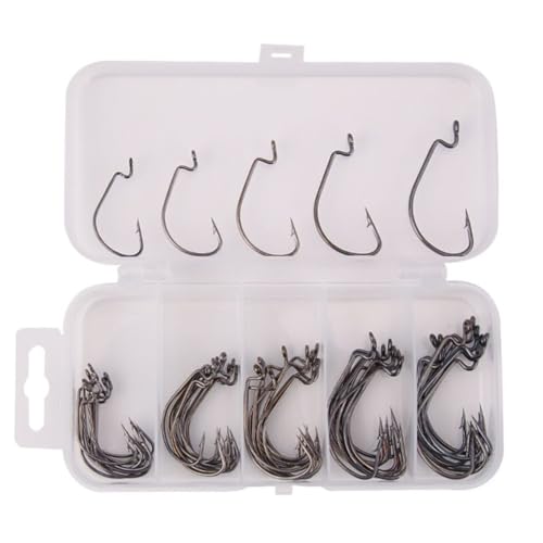 JUCHRZEY 50 Stück/Box Angelhaken-Set aus Hartstahl, Jig-Kurbel, Widerhaken, Barsch-Widerhaken, Karpfen-Angelhaken, Gummiköder, versetzte Angelhaken for weiche Wurm-Jig-Formhaken JUCHRZEY 50 Stück/Box Angelhaken-Set aus Hartstahl, Jig-Kurbel, Widerhaken, Barsch-Widerhaken, Karpfen-Angelhaken, Gummiköder, versetzte Angelhaken for weiche Wurm-Jig-Formhaken von JUCHRZEY