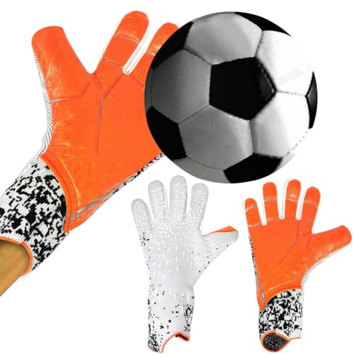 JUCHRZEY Latex-Torwarthandschuhe, Fußballhandschuhe mit starkem Griff für Erwachsene und Teenager (Orange 6) von JUCHRZEY
