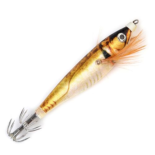 JUCHRZEY Leuchtender Tintenfisch-Jig, künstliche Holzgarnelen, Köder, 3D-Augen, Angeln, Tintenfisch-Haken, Tintenfisch-Köder für Meeresangeln von JUCHRZEY