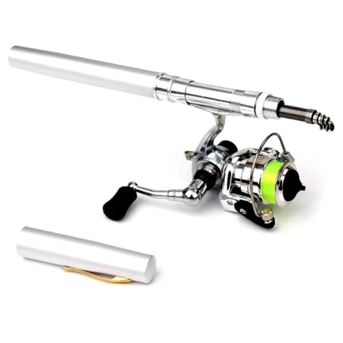 JUCHRZEY Mini tragbare Tasche Fisch Stiftform Angelrute Pole Reel Teleskop Angelrute Reel Combo Angelrute Spinnrolle Combo Kit for Outdoor-Angeln von JUCHRZEY