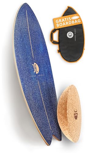 JUCKER HAWAII Surf Balanceboard Ocean Rocker Blue | Balance Board mit einmaligem Rocker Shape | Balance Board aus Holz mit Korkhalbkugel | Surf Balanceboard von JUCKER HAWAII