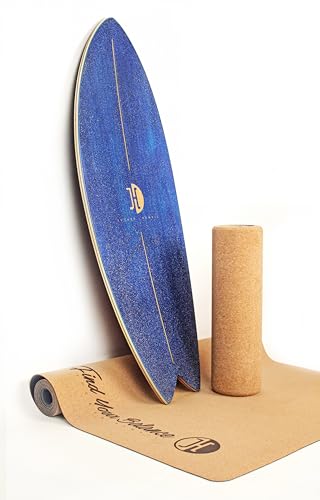 JUCKER HAWAII Balanceboard Ocean Rocker Blue - Geschwungenes Indoor Surf Balance Board mit Rocker Shape - Balanceboard und Trickboard mit Korkrolle und Matte von JUCKER HAWAII