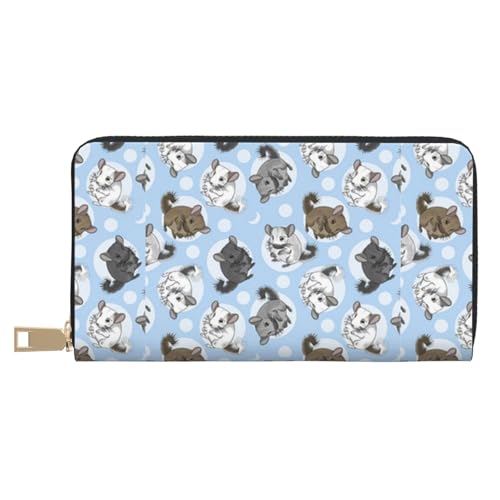 JUEXDEME Blaue Chinchillas und Mond lange Kunstleder-Clutch, schick, stilvolle Damen-Geldbörsen für moderne Frauen, großes Fassungsvermögen, Kartenhalter und Organizer-Taschen, strapazierfähige von JUEXDEME