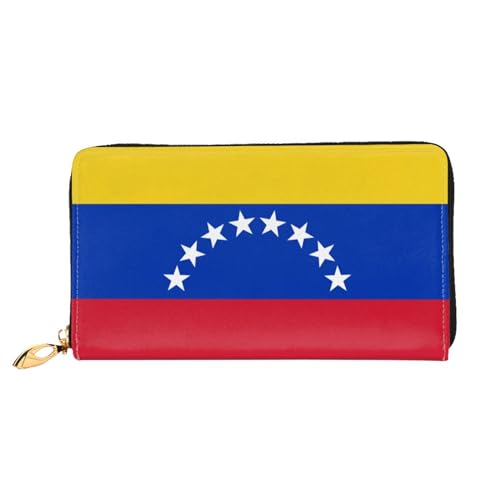 JUEXDEME Damen-Geldbörse aus Leder, Motiv: Flagge von Venezuela, großes Fassungsvermögen, Kartenhalter, Damengeldbörse mit mehreren Kartenfächern, lange Damengeldbörse mit Reißverschlussfach, 19 cm x von JUEXDEME