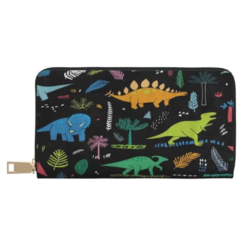 JUEXDEME Dinosaurier-Palmblatt-lange Clutch aus Kunstleder, schick, stilvolle Damen-Geldbörsen für moderne Frauen, großes Fassungsvermögen, Kartenhalter und Organizer-Taschen, strapazierfähige von JUEXDEME