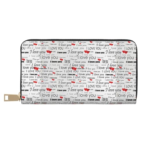 JUEXDEME I Love You Words with Hearts Long Faux Leather Clutch Chic Stylish Women's Wallets for Modern Women Large Capacity Card Holder and Organizer Pockets Durable Purse Handbag for Everyday Travel, von JUEXDEME