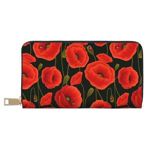 JUEXDEME Lange Clutch aus Kunstleder, Mohnblumen, schick, stilvolle Damengeldbörsen für moderne Frauen, großes Fassungsvermögen, Kartenhalter und Organizer-Taschen, strapazierfähige Geldbörse, von JUEXDEME