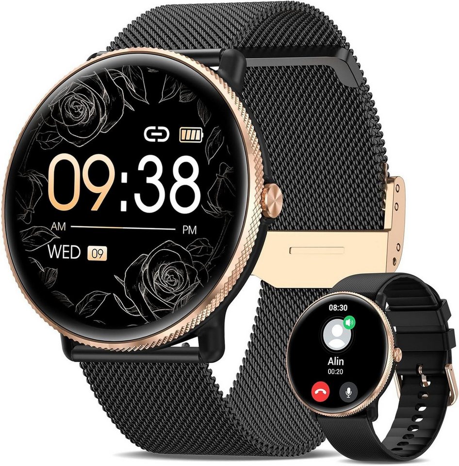 JUNG DekeFit Smartwatch Damen Fitnessuhr, mit Bluetooth Frauen Smartwatch (3,53 cm/1,39 Zoll) Telefon Funktion, 100+ Trainingsmodi, mit Android / iOS, Smarte Uhr für Sport, Smart Uhr Herren, Fitnesstracker, Wasserdicht, Schrittzähler Uhr, Fitnessuhr, Fitness Tracker, Sportuhr Frau Sport, Telefon Funktion von JUNG