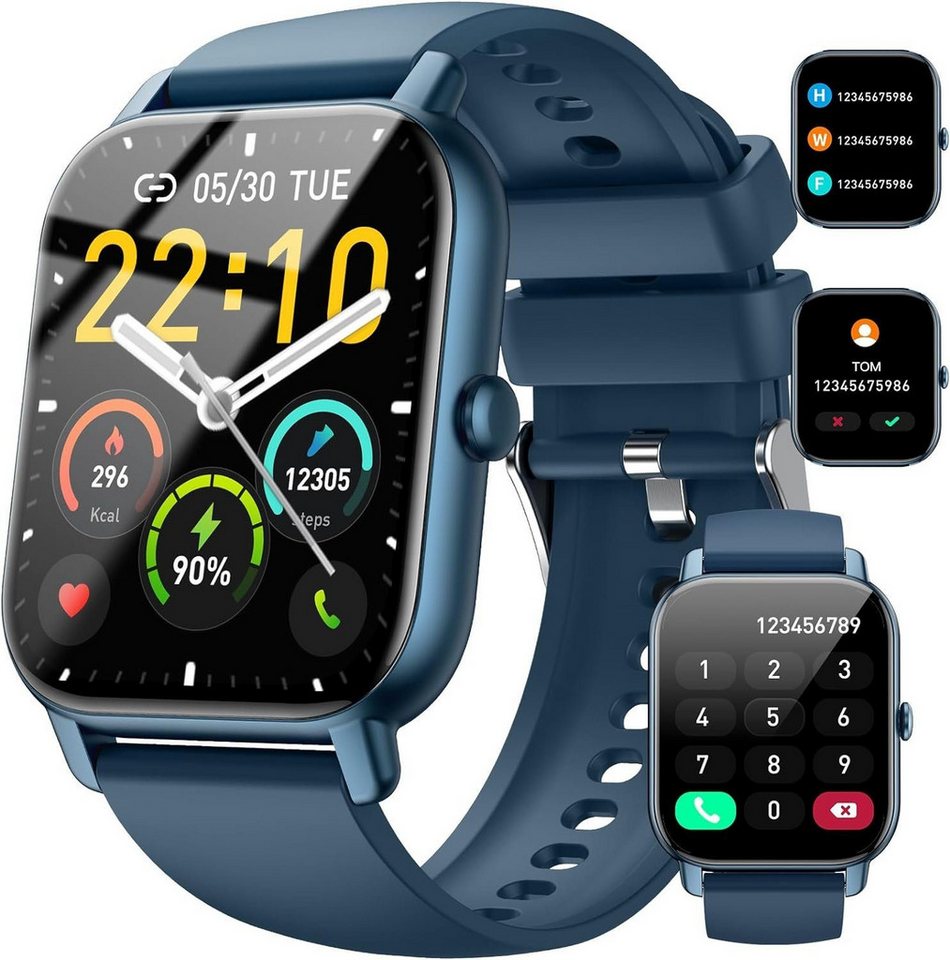 JUNG Nerunsa Smartwatch Damen & Herren Fitnessuhr, mit Bluetooth Smartwatch (4,69 cm/1,85 Zoll) mit Telefon Funktion, 100+ Trainingsmodi, mit Android / iOS, Smarte Uhr für Sport, Smart Uhr Herren, Fitnesstracker, Wasserdicht, Schrittzähler Uhr, Fitnessuhr, Fitness Tracker, Sportuhr, Sportuhren Damen Herren Sport von JUNG