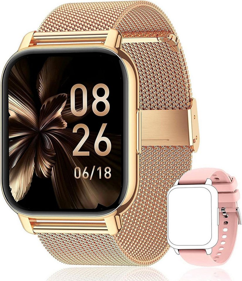 JUNG POPGlory Smartwatch Damen & Herren Fitnessuhr, mit Bluetooth Smartwatch (4,69 cm/1,85 Zoll) mit Telefon Funktion, 100+ Trainingsmodi, mit Android / iOS, Smarte Uhr für Sport, Musiksteuerung, Wecker, Activity-Tracker, GPS, Schrittzähler, Fitnessuhr, Fitness Tracker, Sportuhr, Sportuhren Damen Herren Sport von JUNG