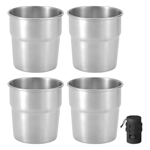 JUNNASALIKER 4 stapelbare Camping-Wasserbecher, 300 ml, Tee, Kaffee, Milch, Bierkrug, Edelstahl, Trinkbecher, Outdoor-Reisebecher von JUNNASALIKER