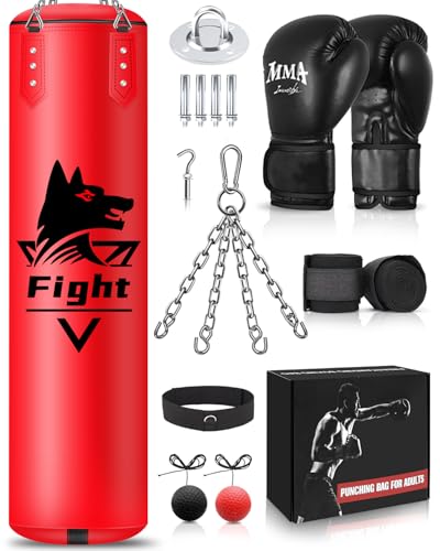 JUOIFIP Boxsack Hängend Set, Ungefüllt Boxsack Erwachsene mit Boxhandschuhe und Zubehör, Mikrofaser Leder schwere Tasche für das Training Kickboxen Fitness MMA Grappling Muay Thai Karate JUOIFIP Boxsack Hängend Set, Ungefüllt Boxsack Erwachsene mit Boxhandschuhe und Zubehör, Mikrofaser Leder schwere Tasche für das Training Kickboxen Fitness MMA Grappling Muay Thai Karate von JUOIFIP