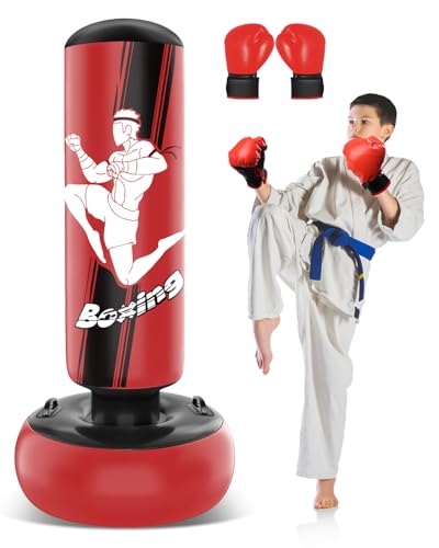 JUOIFIP Boxsack Kinder 160cm Aufblasbarer Boxsack Stehend mit Boxhandschuhen zum Üben von MMA Karate Taekwondo und zum Abbau von aufgestauter Energie JUOIFIP Boxsack Kinder 160cm Aufblasbarer Boxsack Stehend mit Boxhandschuhen zum Üben von MMA Karate Taekwondo und zum Abbau von aufgestauter Energie von JUOIFIP
