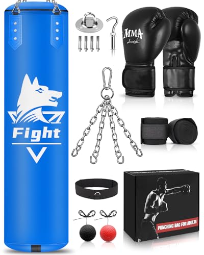 JUOIFIP Boxsack Set, Ungefüllt Boxsack Hängend Erwachsene mit einer vollständigen Palette von Zubehör, Microfiber Leder schwere Tasche für das Training Kickboxen Fitness MMA Grappling Muay Thai Karate von JUOIFIP