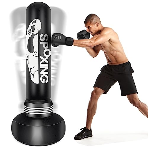 JUOIFIP Schwere Boxsäcke für Erwachsene 175cm Freistehender Boxsack mit Ständer für Männer Training MMA Muay Thai Fitness Idealer stehender aufblasbarer Kickboxsack JUOIFIP Schwere Boxsäcke für Erwachsene 175cm Freistehender Boxsack mit Ständer für Männer Training MMA Muay Thai Fitness Idealer stehender aufblasbarer Kickboxsack von JUOIFIP