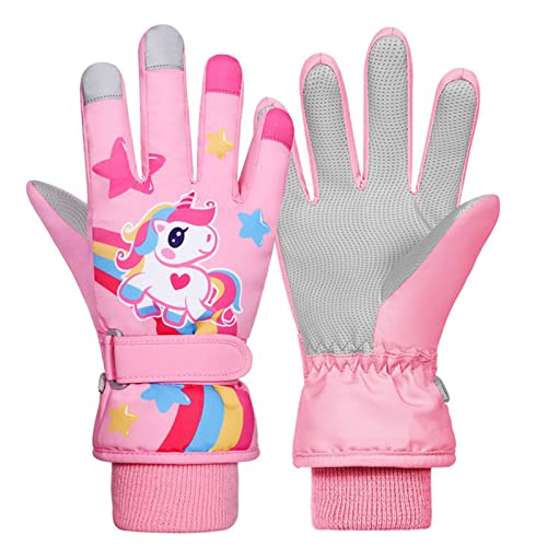 Kinder Winter Skihandschuhe Wasserdicht Snowboard Handschuhe Anti-Rutsch Plüsch Gefüttert Warm Rosa Einhorn Handschuhe für Mädchen Jungen 5-7 Jahre alt von JUPSK