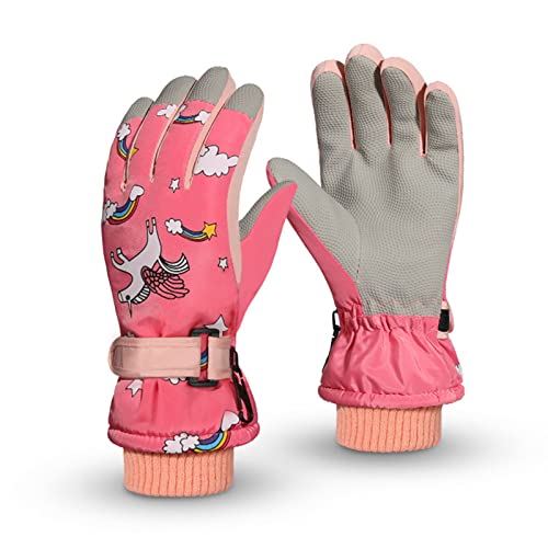 Kinder Winter Skihandschuhe Wasserdicht Snowboard Handschuhe Anti-Rutsch Plüsch Warm Rosa Einhorn Handschuhe für Mädchen Jungen 7-12 Jahre alt von JUPSK