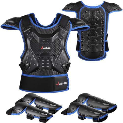 JUSTDOLIFE 5 Stück Motorrad Schutz Jacke, Kinder Motorrad rüstung mit Knieschoner Ellbogenschoner Brustpanzer Racing,für Outdoor Sport (Blau) JUSTDOLIFE 5 Stück Motorrad Schutz Jacke, Kinder Motorrad rüstung mit Knieschoner Ellbogenschoner Brustpanzer Racing,für Outdoor Sport (Blau) von JUSTDOLIFE