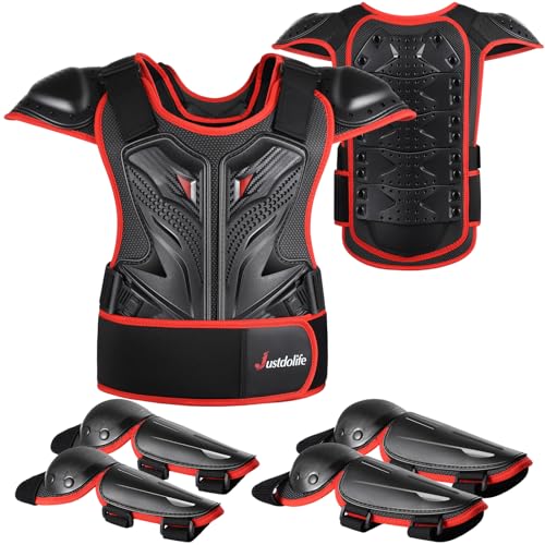 JUSTDOLIFE 5 Stück Motorrad Schutz Jacke, Motorrad-Rüstungsset für Kinder Jugend-Motocross Schutzkleidung für Jungen Mädchen Brustschutz mit Ellbogen Knieschonern für Radfahren Skateboarden (Rot) JUSTDOLIFE 5 Stück Motorrad Schutz Jacke, Motorrad-Rüstungsset für Kinder Jugend-Motocross Schutzkleidung für Jungen Mädchen Brustschutz mit Ellbogen Knieschonern für Radfahren Skateboarden (Rot) von JUSTDOLIFE