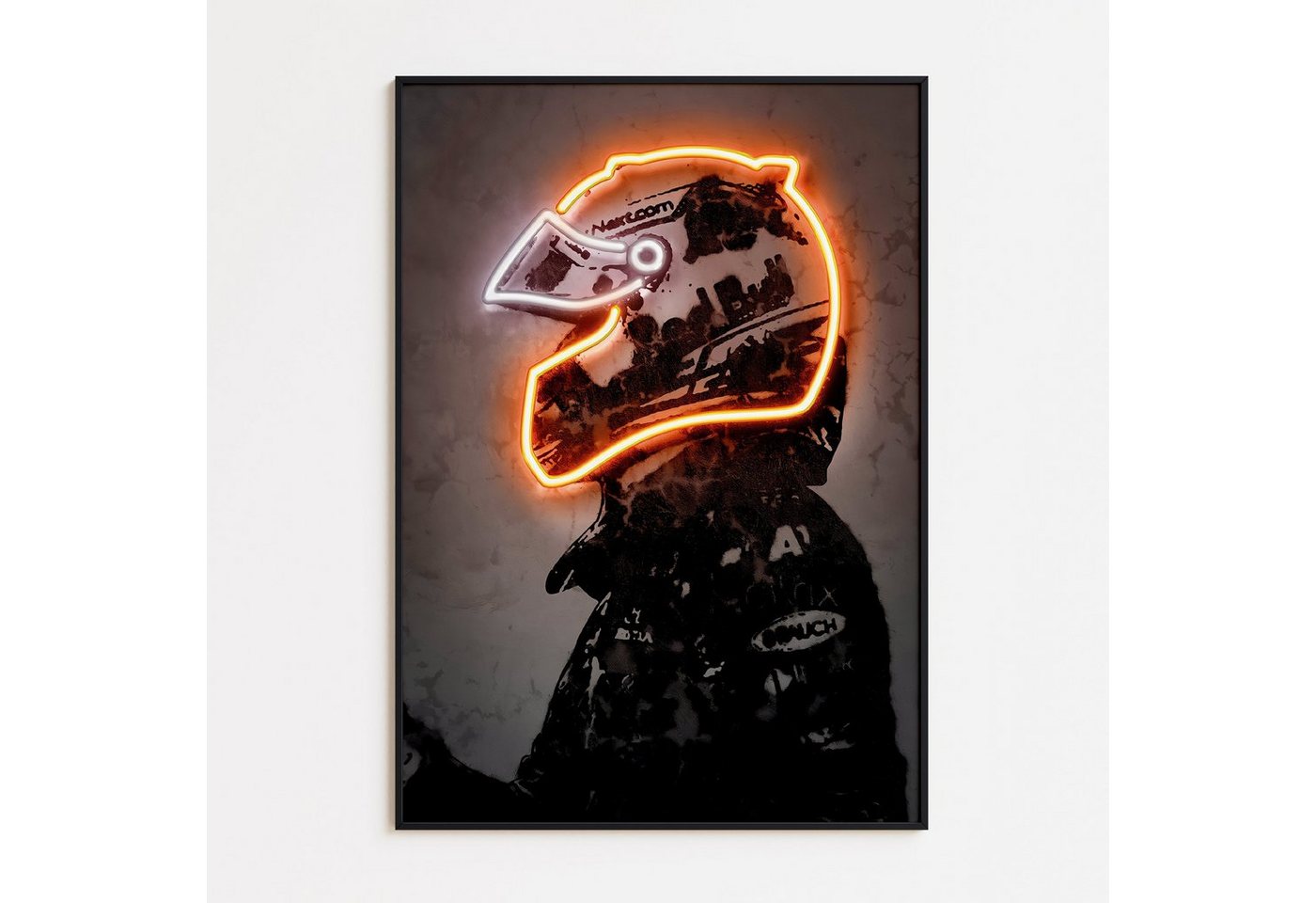 JUSTGOODMOOD Poster Premium ® Formel 1 Rennfahrer Orange Neon Helm Poster · ohne Rahmen von JUSTGOODMOOD