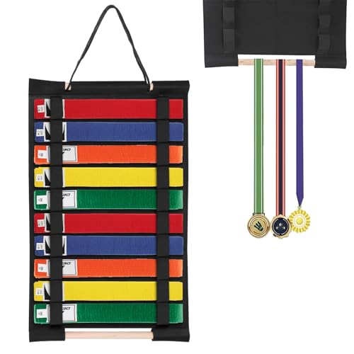 JUXYES Wandbehang Kampfsport-Gürtel-Organizer für 10 Gürtel, tragbarer Karate-Gürtel-Displayhalter mit Medaillen-Aufhängestab, leichter Taekwondo-Gürtel-Display-Halter für Kampfsport-Anfänger JUXYES Wandbehang Kampfsport-Gürtel-Organizer für 10 Gürtel, tragbarer Karate-Gürtel-Displayhalter mit Medaillen-Aufhängestab, leichter Taekwondo-Gürtel-Display-Halter für Kampfsport-Anfänger von JUXYES