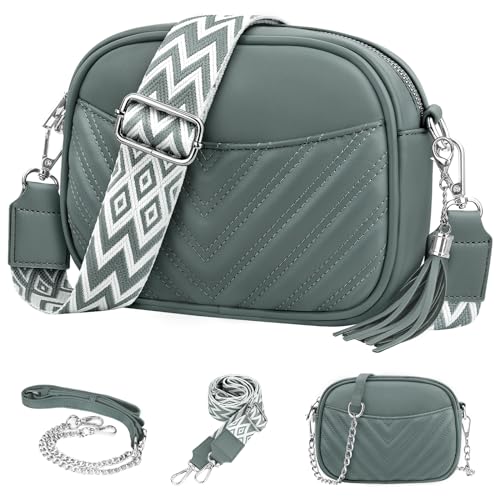 JUYANO Crossbody Bag Damen Leder, Kleine Umhängetasche mit Breitem Gurt, Stylisch Handtasche Umhängetasche Damen mit Kartenschlitz Abnehmbar Schultergurt von JUYANO