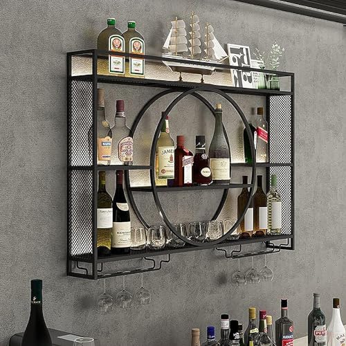 JWBXFYXW Weinregal zur Wandmontage, zur Aufbewahrung von Likörflaschen und Weingläsern für Weinliebhaber – Moderne Barregale (schwarz, 120 x 15 x 80 cm) von JWBXFYXW