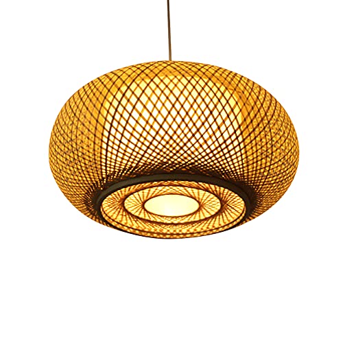 Kreative Bambuslaterne, Hängelampe aus natürlichem Rattan, Einzelkopf-Deckenlampe, höhenverstellbar, Lampenschirm aus Bambus, Beleuchtungskörper für die Veranda der Villa, Pendelleuchten (60 cm) von JWBXFYXW