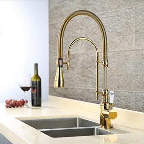 Küchenarmaturen, Küchenarmatur, Luxus-Küchenarmatur aus Gold/Chrom, zwei schwenkbare Ausläufe, ausziehbarer Federmischer, herausziehbarer Spültisch-Wasserhahn, herunterziehbarer Spültisch-Wasserhahn von JWBXFYXW