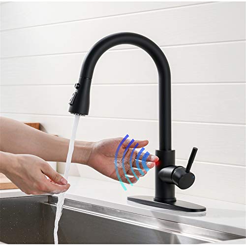 Küchenspüle-Wasserhahn, ausziehbare Küchenspüle, Edelstahl-Küchenarmaturen mit Touch-Steuerung, Smart-Sensor-Küchenmischer-Touch-Wasserhahn, schwarzer Trinkwasserhahn (Farbe: gebürstetes Nickel). von JWBXFYXW