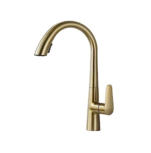 JXBSK Küchenarmaturen, ausziehbare Küchenarmaturen für heißes und kaltes Wasser, Waschbecken-Wasserhahn, drehbar, einziehbar, Pistole, Grau und Weiß, 60 cm Zug (gebürstetes Gold) von JXBSK