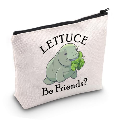 JXGZSO Manatees Kosmetiktasche, Veggie Pun Salat Be Friends, Make-up-Tasche, Salatliebhaber, Geschenk, Seekuh, Geschenk, Ozean-Tierliebhaber, Geschenk, Salat Be Friends Tasche von JXGZSO