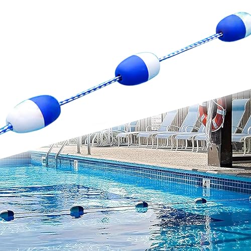 Poolteiler-Seilschwimmer Blau-weiße Bahnlinien für Schwimmbäder – 1 bis 50 m lange, ultralange Bahnlinienmarkierungsschwimmer mit Haken – Schwimmendes Pool-Sicherheitsseil für Poolpartys/Wettbewerbe/W von JYHHCYS