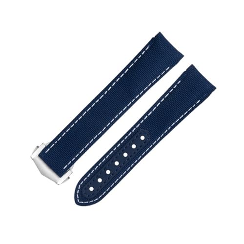 JZLUCAJJ 20 mm weißes Nylongewebe-Uhrenarmband passend für Omega-Armband für AT150 300 Planet Ocean De Ville Uhrenarmband mit gebogenem Ende von JZLUCAJJ