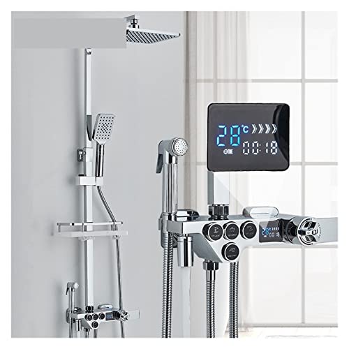 JZLUCAJJ Duschsystem, verchromtes Badezimmer-Display, Thermostat-Duscharmatur-Set, Regen-Badewannenarmatur mit Badezimmerablage, Wasserfluss erzeugt Strom (Farbe: CB, Größe: 1), Sprinkler von JZLUCAJJ