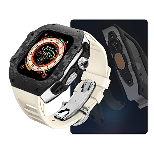 JZLUCAJJ Modifikationskit Kohlefasergehäuse für Ultra 8 7 6 SE Metalllünette Mod Kit für Iwatch 49MM 45MM 44MM Gummiarmband-Set von JZLUCAJJ