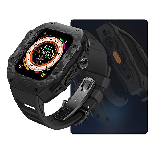 JZLUCAJJ Modifikationskit Kohlefasergehäuse für Ultra 8 7 6 SE Metalllünette Mod Kit für Iwatch 49MM 45MM 44MM Gummiarmband-Set von JZLUCAJJ