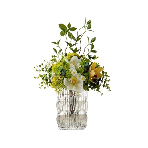 Künstliche Blumen für den Außenbereich, für Zuhause, leichte Luxus-Simulationsblumen, künstliche Blumen, Glasvase, Blumenmuster, für den Innenbereich, Esstisch, TV-Schrank, Ornamente, künstliche von JZWCHQ