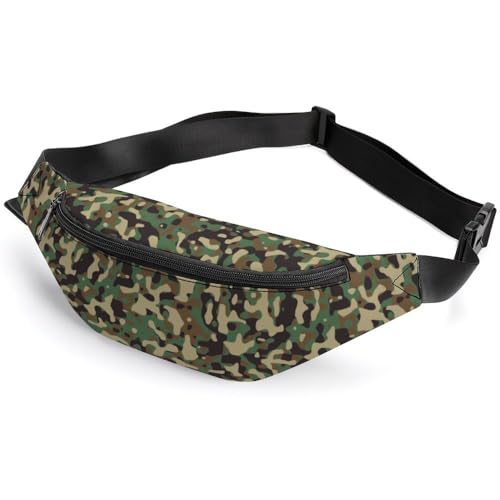 JZemdybill Gürteltasche, grünes Camouflage-Muster, verstellbare Bauchtasche zum Laufen, Spazierengehen, Wandern, Grün Camouflage-Muster, 36*15cm von JZemdybill