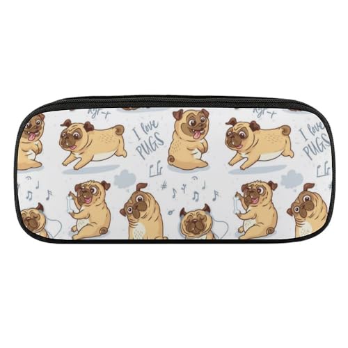 JZemdybill PU-Federmäppchen, Mops-DogSchreibwaren-Tasche als Federmäppchen für Büro und Schule, Geschäftsreisetasche oder kleine Werkzeugbox, Make-up-Tasche, Stil:, Einheitsgröße, Federmäppchen von JZemdybill