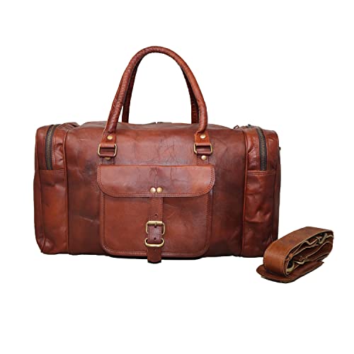 Jaald 45 cm Echt Leder Ledertasche Weekender Gepäck Reisetasche Reisegepäck Sporttasche Duffel Tasche Wochenendtrip Handgepäck Duffel Gym Bag Wasserdicht Carry on Tasche für Männer Frauen Geschenk von Jaald