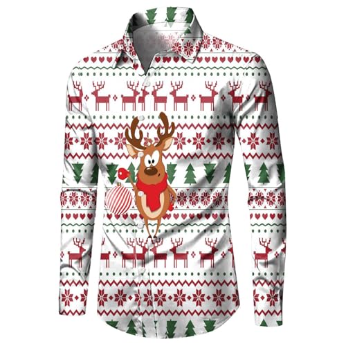 Anzug Hemd, Hemden Herren Langarm Hässlich Hemd Weihnachten - Freizeithemden Weihnachtsshirt Ugly Weihnachtskleidung Männer Weihnachtshemd Lustig 3D Druck Button Up Freizeithemd Slim Fit X-Mas Shirt von Jabidoos