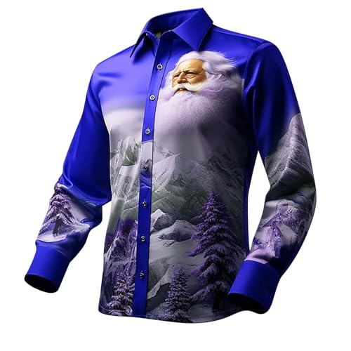 Anzug Hemd, Hemden Herren Ugly Hässlich Hemd Weihnachten - Weihnachtsshirt Winter Weihnachtsoutfit Rot Weihnachtskleidung Langarm 3D Druck Button Up Freizeithemd Slim Fit X-Mas Shirt von Jabidoos