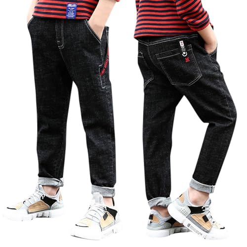 Baggy Jeans Schwarz, Baggy Jeans Jungs Jungen-Jeanshosen -Mit Elastischem Bund Casual Gerade Hose Jungen Herbst Und Winter Kinder Streetwear Cargohose von Jabidoos