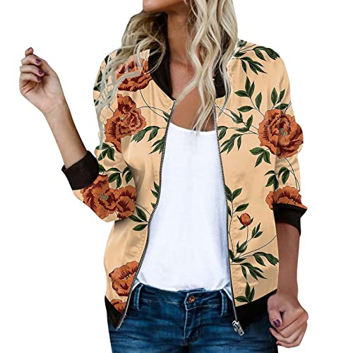 Blouson Damen, Blouson Jacke Damen Bomberjacke - Sommer Blumen Fliegerjacke Leichte Reißverschluss Stehkragen Outwear Kurz Coat Herbst Frühling von Jabidoos