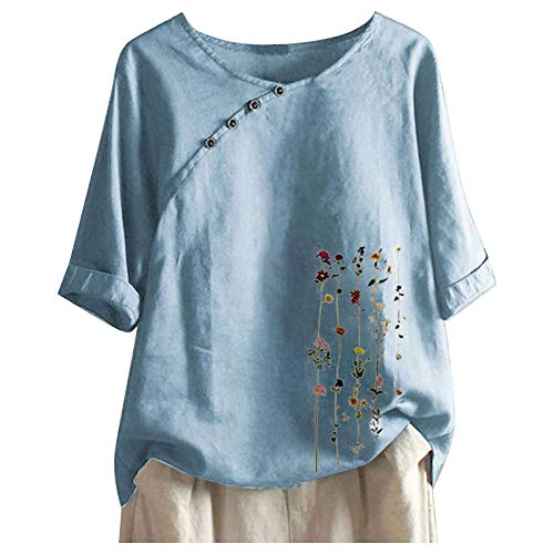 Blusen & Tuniken Für Damen Rundhals Leicht Leinenbluse Blusentops Italienische Sommer Lässig Longshirt Oversize Shirt Casual Kurzarm Elegant Tunika Pullover von Jabidoos